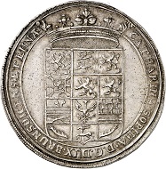 Lot 3109: Braunschweig-Harburg. Reichstaler 1665 on the death of Katharina Sophia, last descendant of the House of Harburg. Reichstaler 1665, presumably Kassel. Extremely rare. Extremely fine. Estimate: 7,500,- euros. Hammer price: 30,000,- euros.