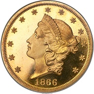 Liberty Double Eagle 1866, PR65 Cameo.