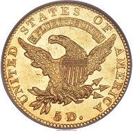 1828/7 Capped Head Left Half Eagle, MS63 NGC.