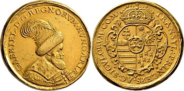 Lot 1636: Principality Transylvania. Gabriel Bethlen, 1613-1629. 15 ducats gold medal. Extremely fine. Estimate: 50,000 EUR. Hammer price: 60,000 EUR.