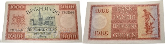 Lot 2439: Gdansk. Bank of Gdansk. 1000 gulden. Very rare. Estimate: 750 EUR. Hammer price: 4,700 EUR.