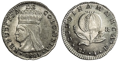 Lot 1625: Colombia. Republic of Gran Colombia, 1819-1831. Silver real. NGC graded MS62. Estimate: 1,000-1,200 USD. Realized: 1,900 USD.