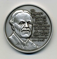 The obverse of the new AINA medal shows a portrait of Arthur James Balfour.