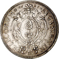 293 / Lot 103: Augsburg. Triple reichstaler 1626. Extremely rare. Very fine to extremely fine. Estimate: 7,500,- euros. Hammer price: 17,000,- euros.