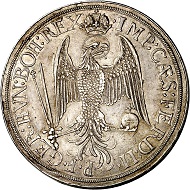 293 / Lot 103: Augsburg. Triple reichstaler 1626. Extremely rare. Very fine to extremely fine. Estimate: 7,500,- euros. Hammer price: 17,000,- euros.