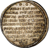 293 / Lot 143: Bavaria. Ferdinand Maria, 1651-1679. Reichstaler 1657, Munich, on the vicariate. Very rare. Extremely fine. Estimate: 3,000,- euros. Hammer price: 8,500,- euros.