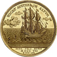 294 / Lot 3569: Braunschweig-Wolfenbüttel. Anton Ulrich, 1704-1714. Gold medal of 10 ducats 1707, on the voyage of Elisabeth Christine to Spain. Very rare. Extremely fine to FDC / FDC. Estimate: 20,000,- euros. Hammer price: 32,000,- euros.