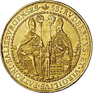 294 / Lot 3472: Salzburg. Max Gandolph von Küenburg, 1668-1687. 10 ducats 1668 on his accession to power. Very rare. Very fine+. Estimate: 10,000,- euros. Hammer price: 24,000,- euros.