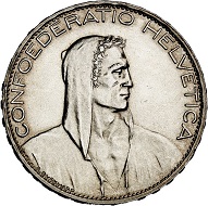 293 / Lot 2272: Switzerland. Confederacy. 5 francs 1928, Bern. Very rare. Almost FDC. Estimate: 7,500,- euros. Hammer price: 13,000,- euros.