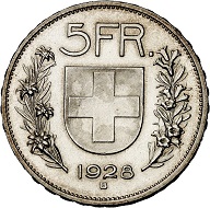 293 / Lot 2272: Switzerland. Confederacy. 5 francs 1928, Bern. Very rare. Almost FDC. Estimate: 7,500,- euros. Hammer price: 13,000,- euros.