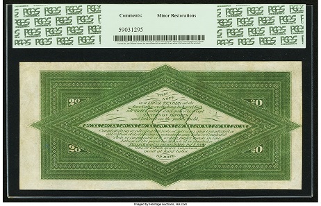 United States. Fr. 197a $20 1863 Interest Bearing Note PCGS Very Fine 35. Realized: 64,625 USD.