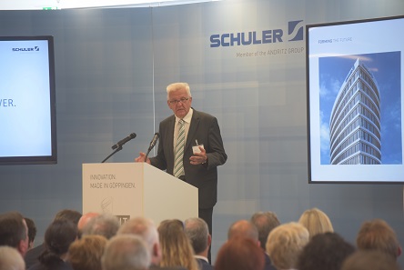 Baden-Württemberg’s Minister President Winfried Kretschmann at the official opening of the new Schuler headquarters.