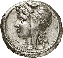Lot 130: Siculopunians (Sicily). Tetradrachm, ca. 320-310. Very fine+. Estimate: 25,000,- euros.
