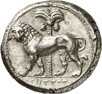 Lot 130: Siculopunians (Sicily). Tetradrachm, ca. 320-310. Very fine+. Estimate: 25,000,- euros.