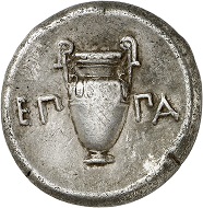 Lot 234: Thebes (Boiotia). Stater, ca. 395-338. Struck under Epaminondas. Very fine. Estimate: 750,- euros.