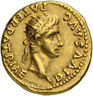 Lot 108: Roman Empire. Caligula. Aureus 40, with Divus Augustus. Lugdunum. Attractive coin with splendid colour and almost extremely fine. Estimate: 30’000 CHF.