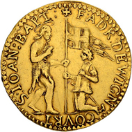 Lot 3615: Malta, Adrien de Wignacourt. 4 Zecchini 1695. La Valetta. Of highest rarity. Extremely fine. Estimate: 35’000 CHF.