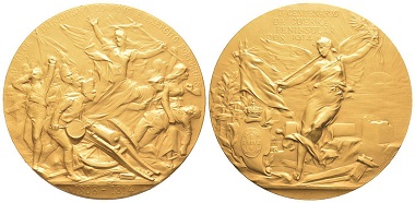 Lot 1200: Portugal. Gold medal 1914 on the centenary of the victory in the Napoleonic Wars. FDC. Estimate: 30,000,- euros.