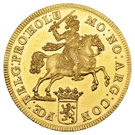 298 / Lot 4412: Holland Province / Netherlands. 10 ducats 1721. Gold first strike from the dies of the silver dukaton. From the Phoibos Collection. Very rare. Extremely fine to FDC. Estimate: 20,000,- euros. Hammer price: 180,000,- euros.