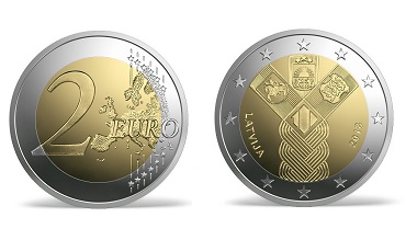 The new coin showing the three Baltic sigils emerging from a common cord.