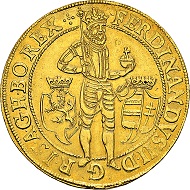 HRE. Ferdinand II, 1619-1637, since 1590 Duke of Carinthia and Styria. 10 dukats 1627, Prague. Very rare. Nearly extremely fine.