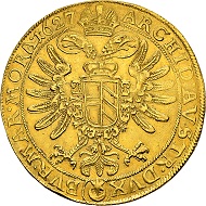 HRE. Ferdinand II, 1619-1637, since 1590 Duke of Carinthia and Styria. 10 dukats 1627, Prague. Very rare. Nearly extremely fine.