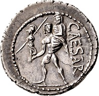 C. Julius Caesar, Denarius 48/47 B.C. Delicate toning, from new dies. Small edge chip, extremely fine. Ex Prof. Dr. Hildebrecht Hommel Collection.