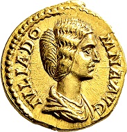 Septimius Severus for Julia Domna. Aureus 193/196, Rome. Rare. Extremely fine to FDC. From German private owner, acquired before 2000.