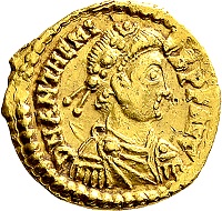Anthemius, 467-472. Tremissis, Rome. Very rare. Small scratch on the portrait, tiny cut on the obverse, very fine. Ex. Prof. Dr. Hildebrecht Hommel Collection.