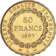 No. 699. France. 50 Francs 1887, Paris. Very rare date. Extremely fine to FDC. Estimate: 5,000 euros.