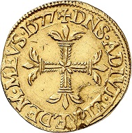 No. 727. France. Dombes. Louis II de Bourbon-Montpensier, 1560-1582. Écu d’or (demi pistole) 1577. Very rare. Very fine to extremely fine. Estimate: 4,000 euros.