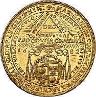 No. 1070. Salzburg. Max Gandolph, 1668-1687. 3 ducats 1682 for the 1100-year-jubilee. Extremely rare. Extremely fine to FDC. Estimate: 6,000 euros.