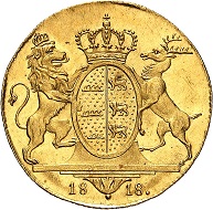 No. 1669. Württemberg. William I, 1816-1864. Ducat 1818. Very rare. Extremely fine to FDC. Estimate: 8,000 euros.