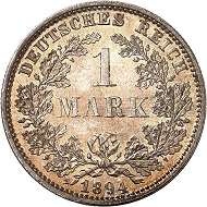 No. 1788. German Empire. 1 mark 1894 G. Rare in this condition! FDC. Estimate: 1,200 euros.