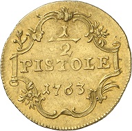 A half pistol of 1763 from the Bundesbank Collection. Photo: Deutsche Bundesbank, Numismatische Sammlung.