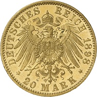 A 20 Mark 1898 of Ernst Ludwig Großherzog von Hessen from the Bundesbank Collection. Photo: Deutsche Bundesbank, Numismatische Sammlung.