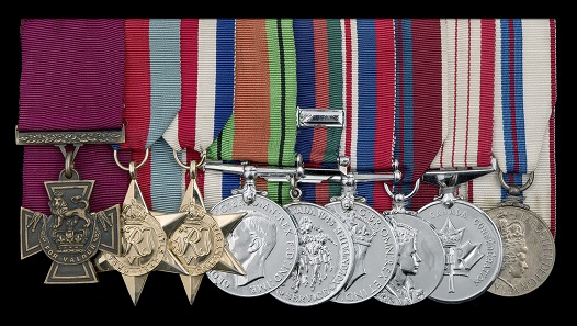The service ribbon of Lieutenant Colonel David Vivian Currie. Photo: Dix Noonan Webb.