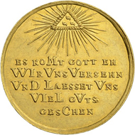 Lot 72: Brandenburg-Prussia, Frederick II. Gold medal of 5 ducats 1742, on the occasion of the Treaty of Breslau. Estimate: 5,000 CHF / Price realized: 11,000 CHF (excl. premium).