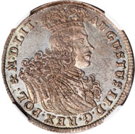 40734: POLAND. 18 Groszy, 1702-EPH. Leipzig Mint. NGC MS-64. Realized $43,125.