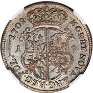 40734: POLAND. 18 Groszy, 1702-EPH. Leipzig Mint. NGC MS-64. Realized $43,125.