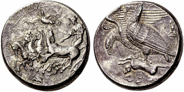 6: Akragas, decadrachm. Estimate: CHF 1.7 million. Realized: CHF 2.3 million.