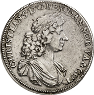 2954: NORWAY. Christian V (1670-1699). Thick, quadruple speziesthaler, 1680. Dav. A 3654. Of greatest rarity, very fine. Estimate: 50,000 EUR. Final Price: 130,000 EUR.