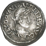 2107: CAROLINGIANS. Louis the Pious (814-840). Denarius. CNI VI, S. 229, 1 and plate XXII, 1. Depeyrot 1079 F. M./G. 452. Second-known specimen, very fine. Estimate: 10,000 EUR. Final Price: 14,000 EUR.