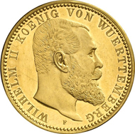 6170: WURTEMBERG. William II (1891-1918). 5 marks, 1905. J. 176. Of great rarity, PP. Estimate: 10,000 EUR. Final Price: 26,000 EUR.