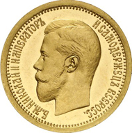 Lot 1684: RUSSIA. Nicholas II (1894-1917). 5 roubel (1/2 imperial) 1895. Bitkin 320 (R3). Fb. 175. Mintage only 36 specimens. Splendid specimen. PP, only slightly touched. Estimate: 100,000 euros. Hammer price: 180,000 euros.