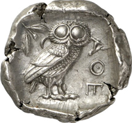 Lot 224. Greeks / Attica. ATHENS. Tetradrachm, after 449 B. C. Starr pl. 22f. Extremely fine. Estimate: 5,000 euros. End result: 12,650 euros.