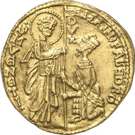 Lot 4592. Italy / Venice. MARINO FALIERO, 1354-1355. Ducat n. y. Paol. 30-1. Slightly bent. Extremely fine. Estimate: 3,000 euros. End result: 23,000 euros.