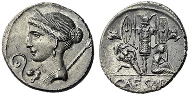 243: C. Iulius Caesar. Denarius, 46/5. CR. 468/2. Extremely fine. Starting price: 1,800 euros. Hammer price: 3,600 euros.