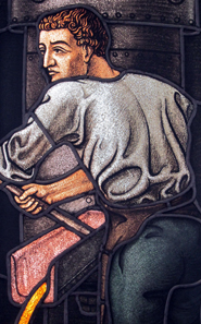 A founder at work. Detail from the original Schuler company building. Photograph: UK.