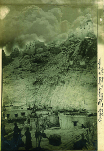 A July 1904 photo of Gyantse Jong showing the breach made by shelling.
